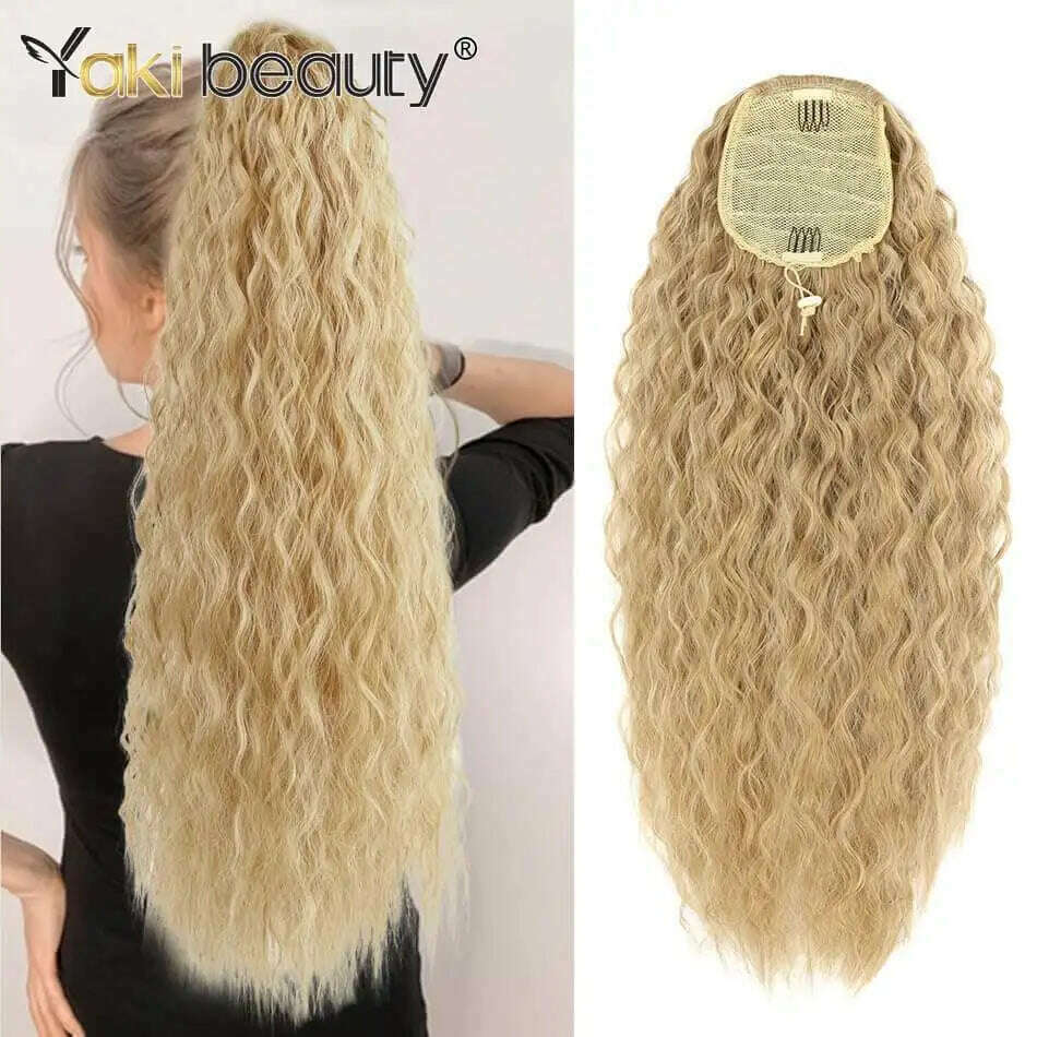 KIMLUD, Synthetic Long Kinky Curly Ponytail 24inch Drawstring Ponytail Chip-In Hair Extension MT4/27# Wrap Around Ponytail, NW-P27-613 / 24inches 60cm, KIMLUD APPAREL - Womens Clothes