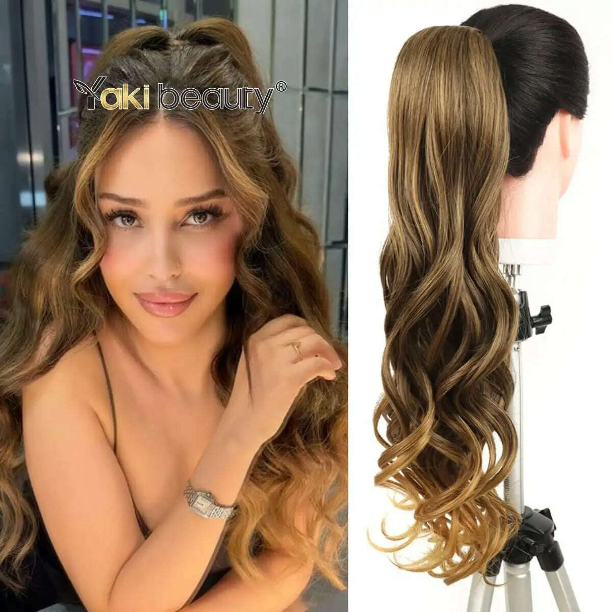 KIMLUD, Synthetic Long Kinky Curly Ponytail 24inch Drawstring Ponytail Chip-In Hair Extension MT4/27# Wrap Around Ponytail, BW-MT4-27 / 24inches 60cm, KIMLUD APPAREL - Womens Clothes