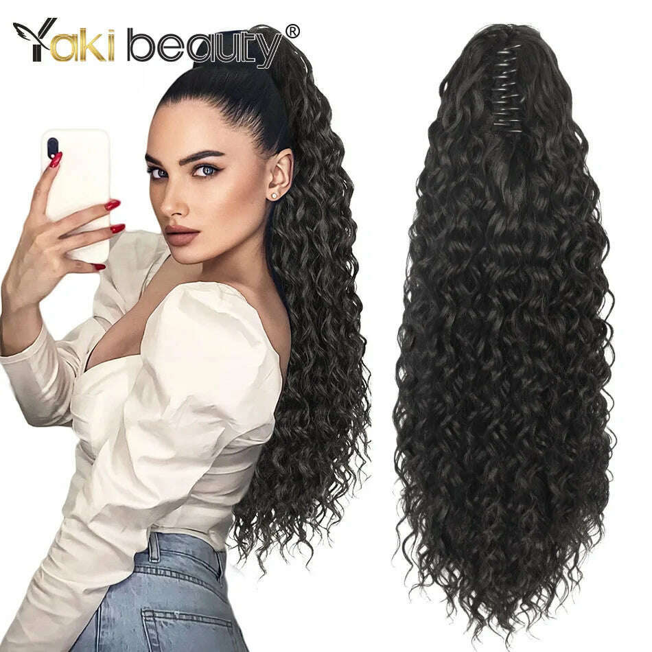 KIMLUD, Synthetic Long Kinky Curly Ponytail 24inch Drawstring Ponytail Chip-In Hair Extension MT4/27# Wrap Around Ponytail, DW-1B / 24inches 60cm, KIMLUD APPAREL - Womens Clothes