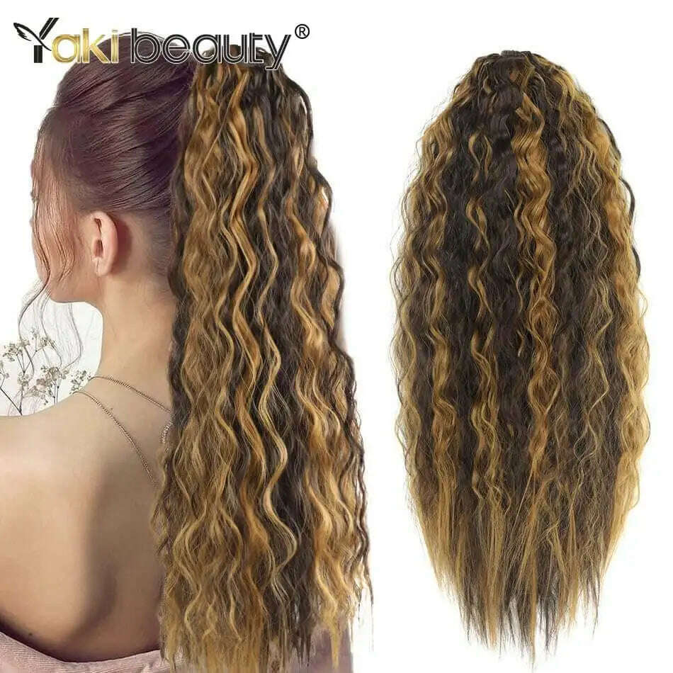 KIMLUD, Synthetic Long Kinky Curly Ponytail 24inch Drawstring Ponytail Chip-In Hair Extension MT4/27# Wrap Around Ponytail, NW-P4-27 / 24inches 60cm, KIMLUD APPAREL - Womens Clothes