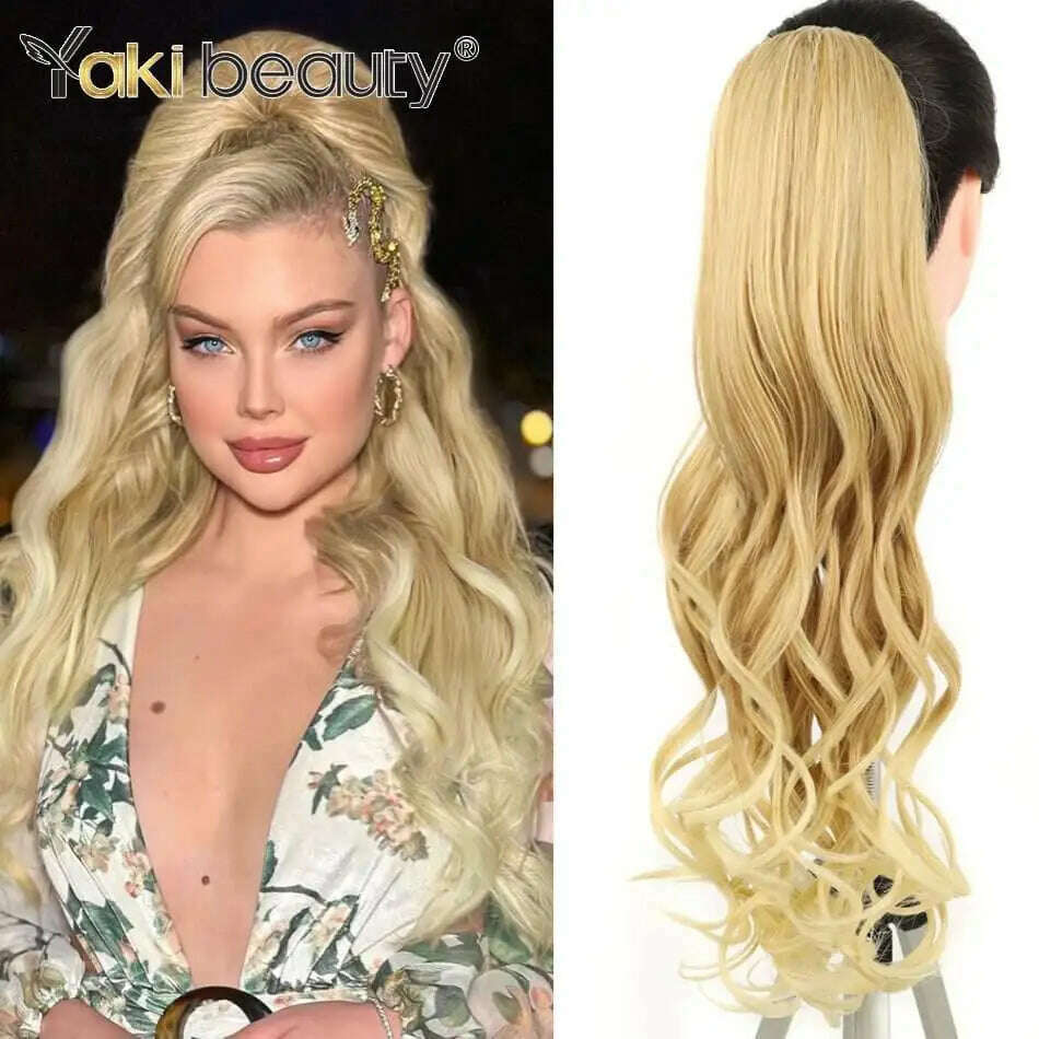 KIMLUD, Synthetic Long Kinky Curly Ponytail 24inch Drawstring Ponytail Chip-In Hair Extension MT4/27# Wrap Around Ponytail, BW-MT27-613 / 24inches 60cm, KIMLUD APPAREL - Womens Clothes