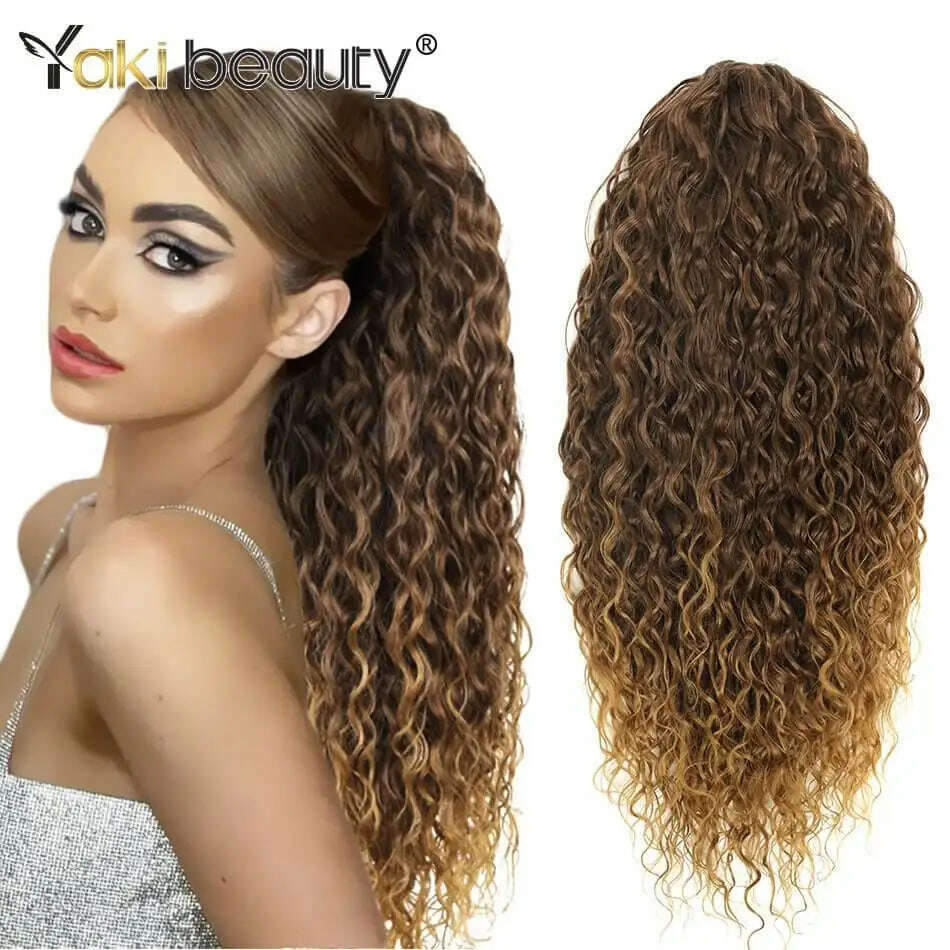 KIMLUD, Synthetic Long Kinky Curly Ponytail 24inch Drawstring Ponytail Chip-In Hair Extension MT4/27# Wrap Around Ponytail, DW-MT4-27 / 24inches 60cm, KIMLUD APPAREL - Womens Clothes