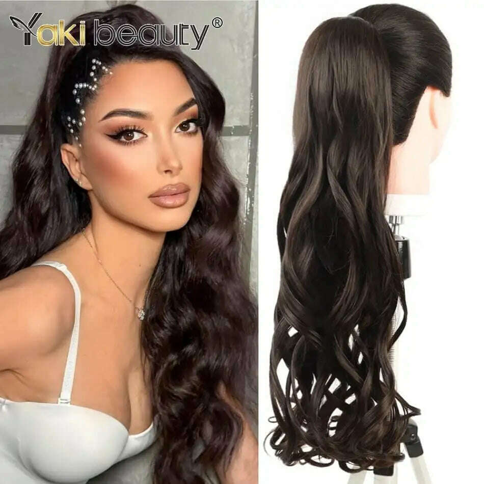 KIMLUD, Synthetic Long Kinky Curly Ponytail 24inch Drawstring Ponytail Chip-In Hair Extension MT4/27# Wrap Around Ponytail, BW-4 / 24inches 60cm, KIMLUD APPAREL - Womens Clothes