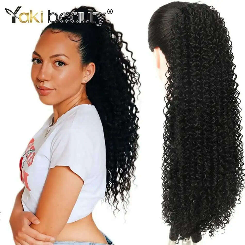 KIMLUD, Synthetic Long Kinky Curly Ponytail 24inch Drawstring Ponytail Chip-In Hair Extension MT4/27# Wrap Around Ponytail, JC-1B / 24inches 60cm, KIMLUD APPAREL - Womens Clothes
