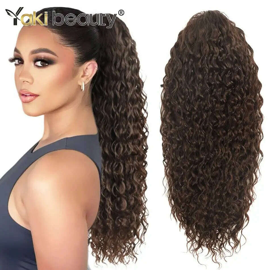 KIMLUD, Synthetic Long Kinky Curly Ponytail 24inch Drawstring Ponytail Chip-In Hair Extension MT4/27# Wrap Around Ponytail, DW-4 / 24inches 60cm, KIMLUD APPAREL - Womens Clothes