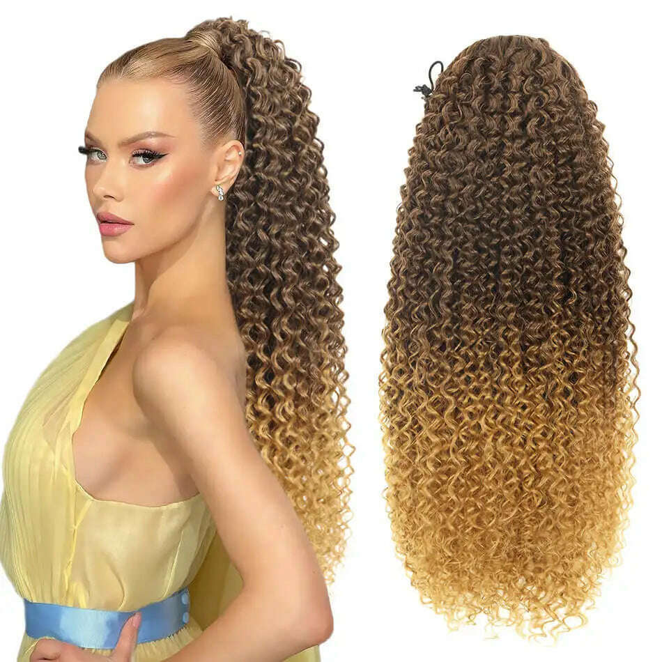 KIMLUD, Synthetic Long Kinky Curly Ponytail 24inch Drawstring Ponytail Chip-In Hair Extension MT4/27# Wrap Around Ponytail, JC MT4-27 / 24inches 60cm, KIMLUD APPAREL - Womens Clothes