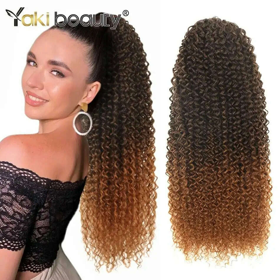 KIMLUD, Synthetic Long Kinky Curly Ponytail 24inch Drawstring Ponytail Chip-In Hair Extension MT4/27# Wrap Around Ponytail, JC MT1B-30 / 24inches 60cm, KIMLUD APPAREL - Womens Clothes