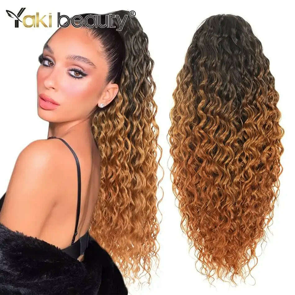 KIMLUD, Synthetic Long Kinky Curly Ponytail 24inch Drawstring Ponytail Chip-In Hair Extension MT4/27# Wrap Around Ponytail, DW-MT4-27-30 / 24inches 60cm, KIMLUD APPAREL - Womens Clothes