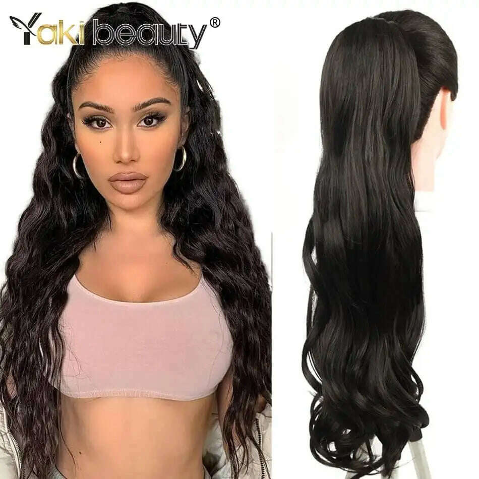 KIMLUD, Synthetic Long Kinky Curly Ponytail 24inch Drawstring Ponytail Chip-In Hair Extension MT4/27# Wrap Around Ponytail, BW-2 / 24inches 60cm, KIMLUD APPAREL - Womens Clothes