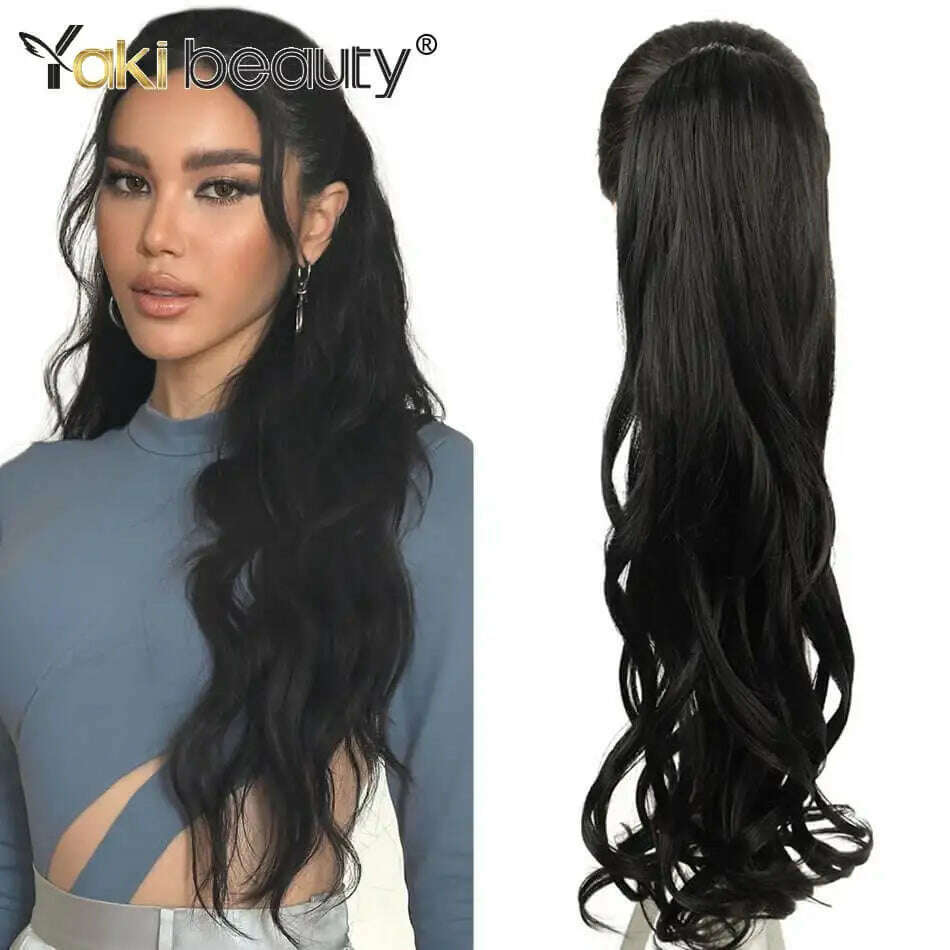 KIMLUD, Synthetic Long Kinky Curly Ponytail 24inch Drawstring Ponytail Chip-In Hair Extension MT4/27# Wrap Around Ponytail, BW-1B / 24inches 60cm, KIMLUD APPAREL - Womens Clothes