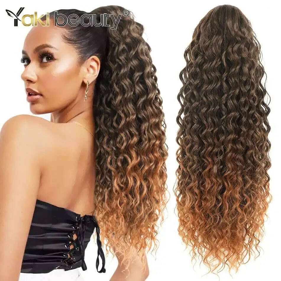 KIMLUD, Synthetic Long Kinky Curly Ponytail 24inch Drawstring Ponytail Chip-In Hair Extension MT4/27# Wrap Around Ponytail, DW-MT1B-30 / 24inches 60cm, KIMLUD APPAREL - Womens Clothes