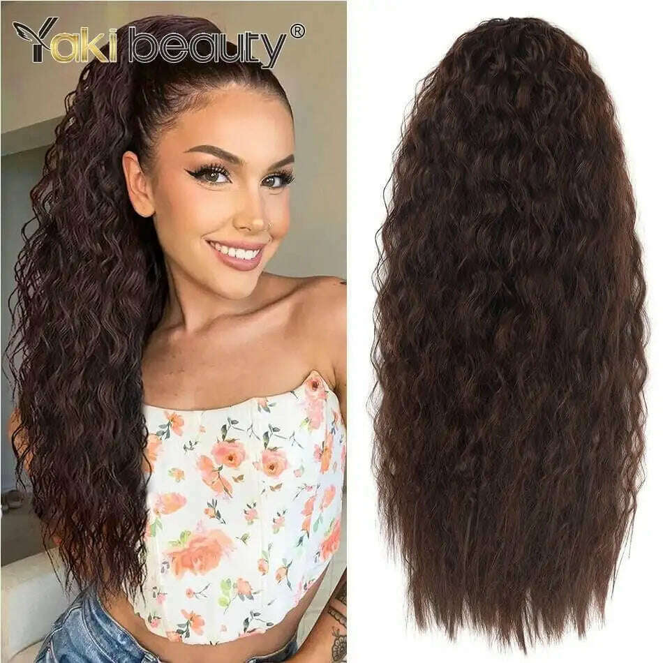 KIMLUD, Synthetic Long Kinky Curly Ponytail 24inch Drawstring Ponytail Chip-In Hair Extension MT4/27# Wrap Around Ponytail, NW-2-33 / 24inches 60cm, KIMLUD APPAREL - Womens Clothes