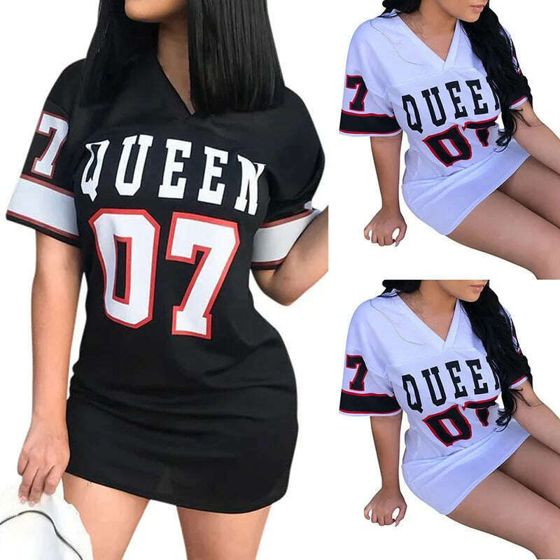 KIMLUD, T Shirt Dress Women Short Dress Hip Hop Queen Printed Long T Shirt Loose V Neck Sexy Mini Dress Robe Camiseta Vestidos, KIMLUD Women's Clothes