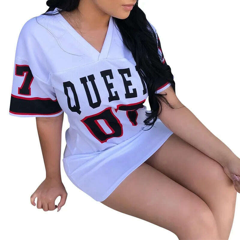 KIMLUD, T Shirt Dress Women Short Dress Hip Hop Queen Printed Long T Shirt Loose V Neck Sexy Mini Dress Robe Camiseta Vestidos, WHITE / XL, KIMLUD APPAREL - Womens Clothes