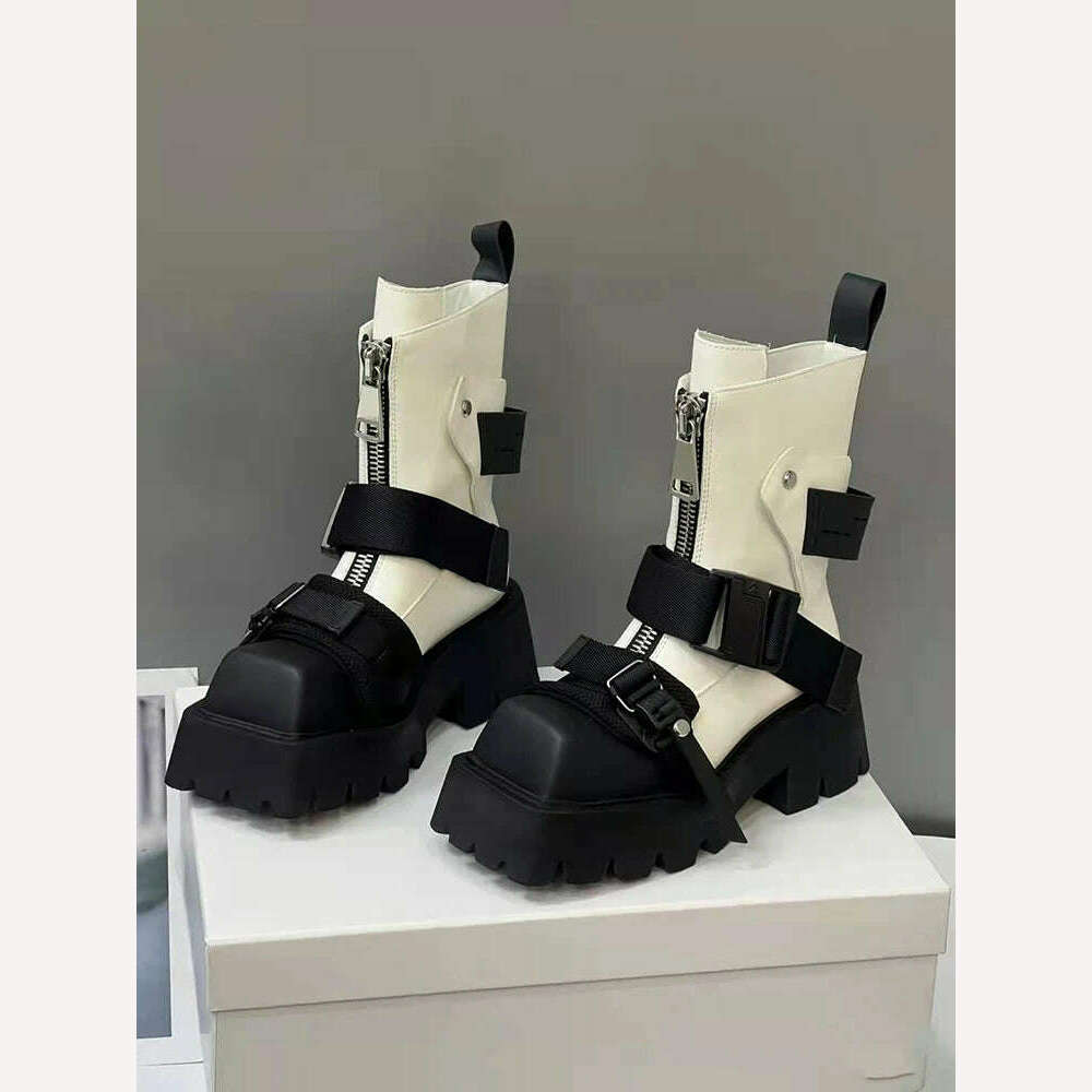 KIMLUD, TAFN 2023 Women's Shoes Fashion Personality in the Tube Thick-soled Chelsea Boots Wild Smoke Boots Casual Short Boots Boots, KIMLUD Womens Clothes