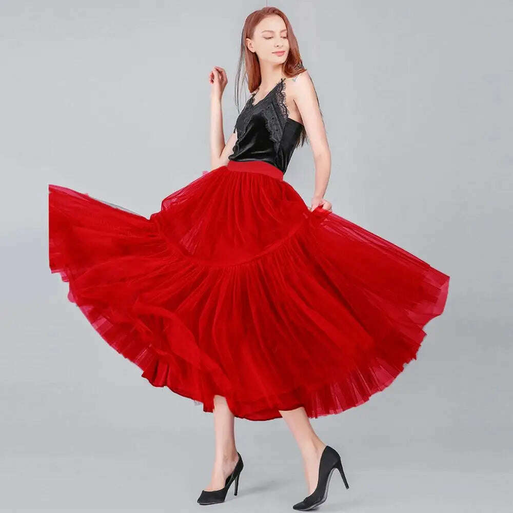 KIMLUD, TAFN 90 cm Runway Luxury Soft Tulle Skirt Hand-made Maxi Long Pleated Skirts Womens Vintage Petticoat Voile Jupes Falda, KIMLUD Womens Clothes