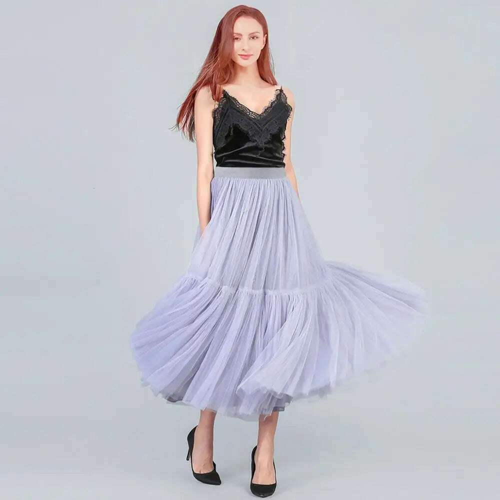 KIMLUD, TAFN 90 cm Runway Luxury Soft Tulle Skirt Hand-made Maxi Long Pleated Skirts Womens Vintage Petticoat Voile Jupes Falda, KIMLUD Womens Clothes