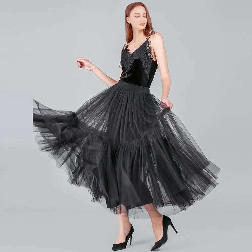 KIMLUD, TAFN 90 cm Runway Luxury Soft Tulle Skirt Hand-made Maxi Long Pleated Skirts Womens Vintage Petticoat Voile Jupes Falda, KIMLUD Womens Clothes