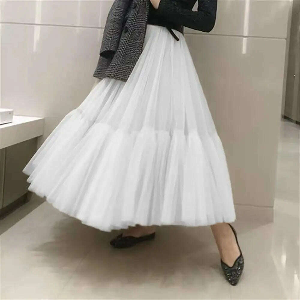 KIMLUD, TAFN 90 cm Runway Luxury Soft Tulle Skirt Hand-made Maxi Long Pleated Skirts Womens Vintage Petticoat Voile Jupes Falda, KIMLUD Womens Clothes