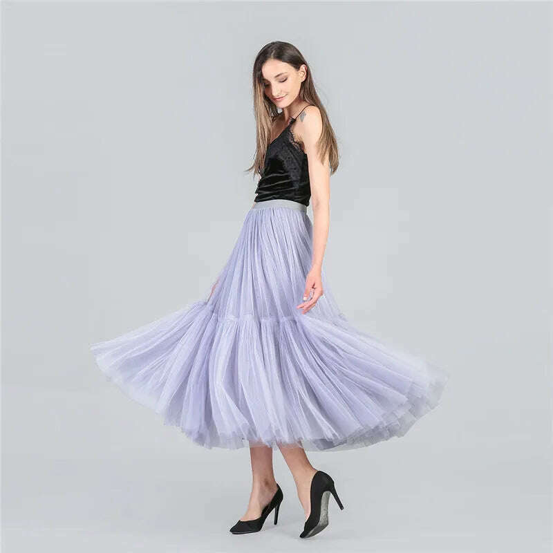 KIMLUD, TAFN 90 cm Runway Luxury Soft Tulle Skirt Hand-made Maxi Long Pleated Skirts Womens Vintage Petticoat Voile Jupes Falda, GRAY / One Size, KIMLUD APPAREL - Womens Clothes