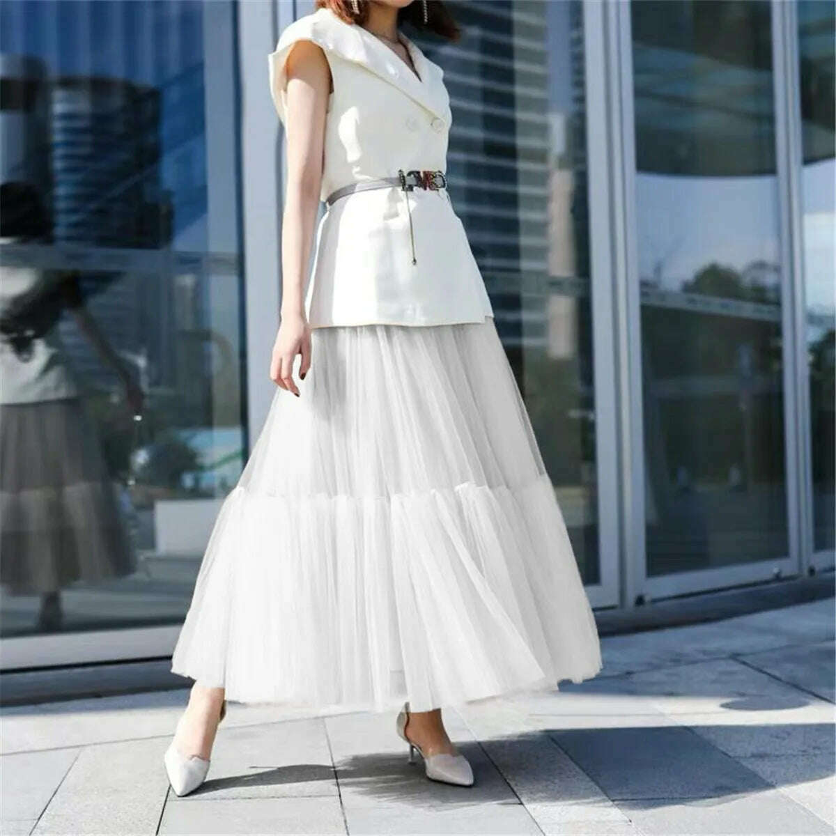 KIMLUD, TAFN 90 cm Runway Luxury Soft Tulle Skirt Hand-made Maxi Long Pleated Skirts Womens Vintage Petticoat Voile Jupes Falda, KIMLUD Womens Clothes