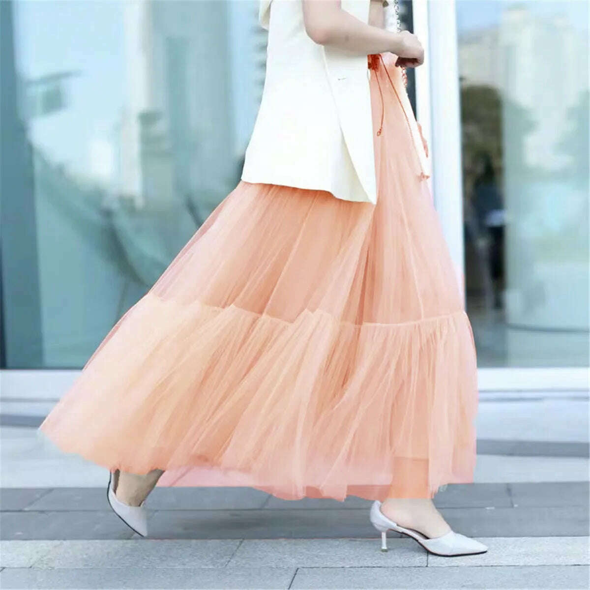 KIMLUD, TAFN 90 cm Runway Luxury Soft Tulle Skirt Hand-made Maxi Long Pleated Skirts Womens Vintage Petticoat Voile Jupes Falda, KIMLUD Womens Clothes