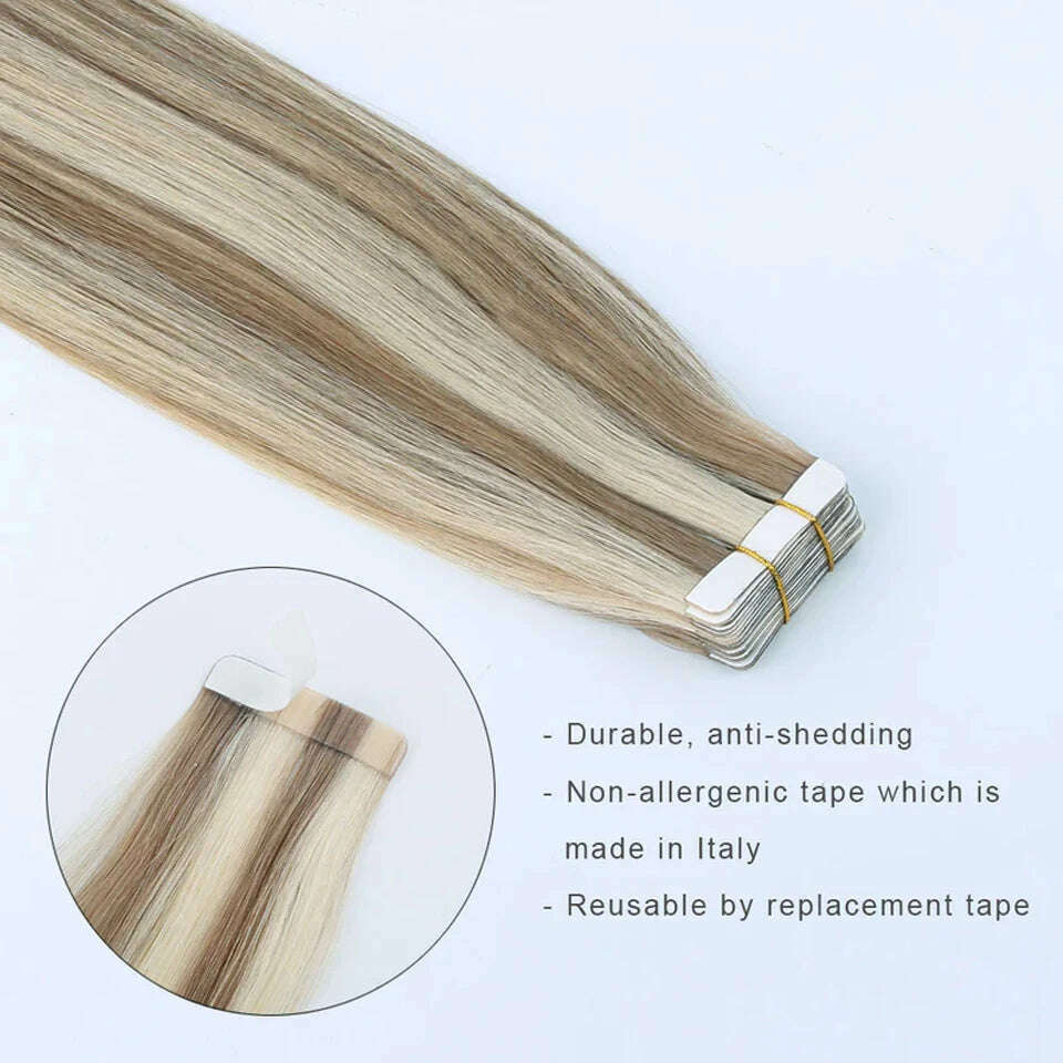 Tape in Hair Extensions Color #P8/613 Tape Remy Hair Extensions Straight Tape Extensions 16-26Inches Seamless Tape in Hair - KIMLUD