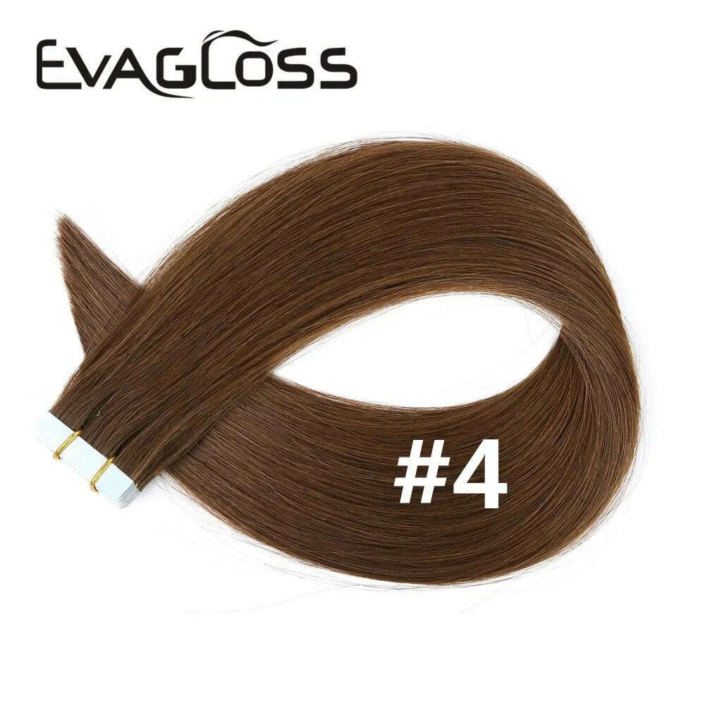 KIMLUD, Tape in Human Hair Extensions 20pcs Tape Hair Extensions 100% Human Remy European Straight Adhensive Tape on Hair, #4 / 20pcs / >=35% | 22INCHES, KIMLUD APPAREL - Womens Clothes
