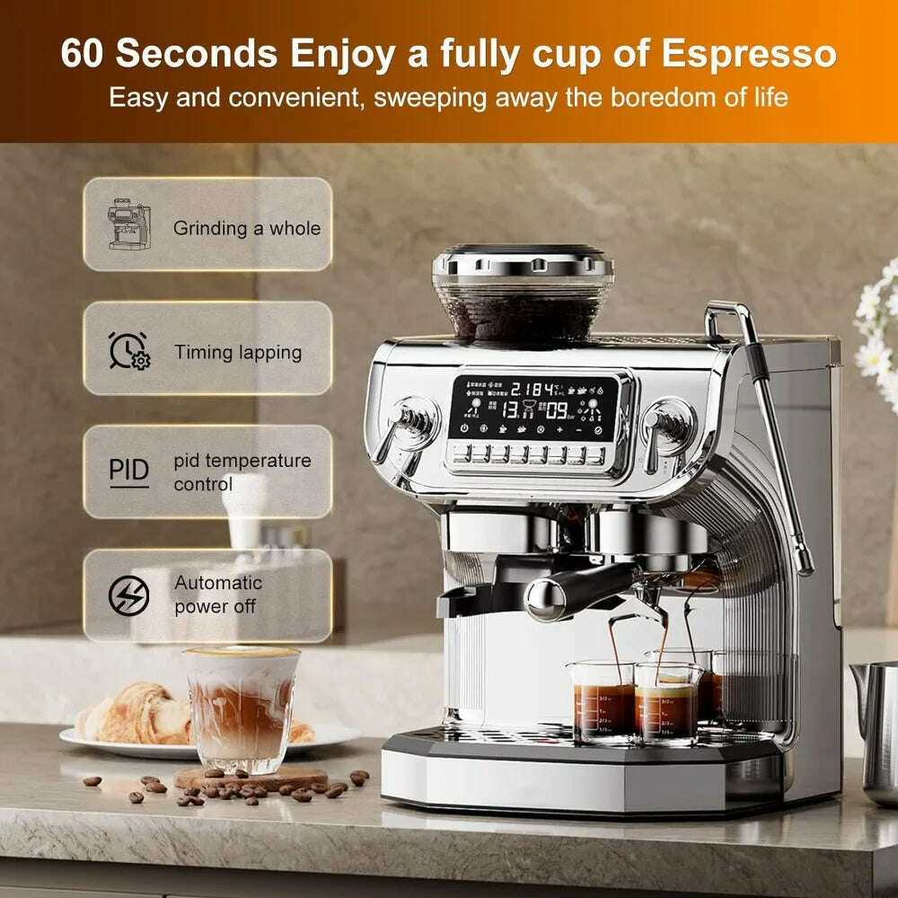 TC530 Espresso Machine with Milk Frother,Semi Automatic Coffee Machine with Grinder,Easy To Use Espresso Coffee Maker - KIMLUD