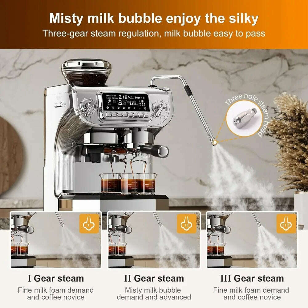 TC530 Espresso Machine with Milk Frother,Semi Automatic Coffee Machine with Grinder,Easy To Use Espresso Coffee Maker - KIMLUD