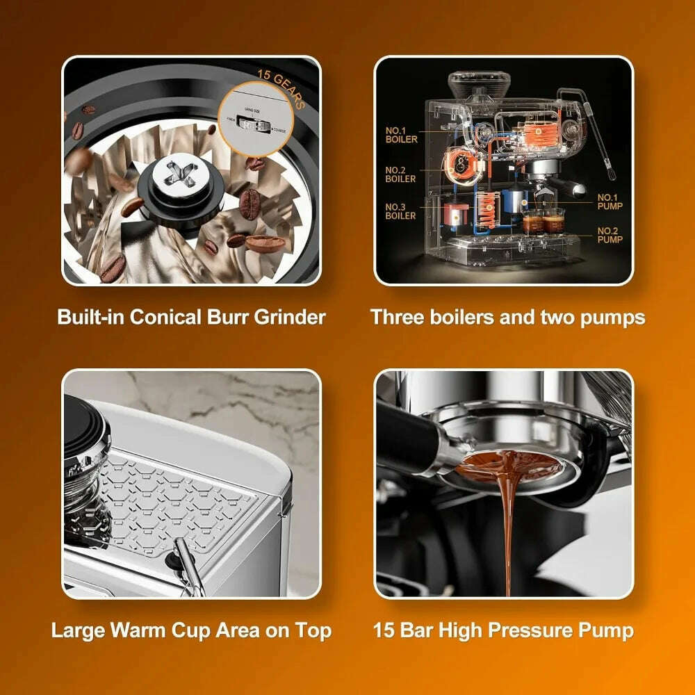 TC530 Espresso Machine with Milk Frother,Semi Automatic Coffee Machine with Grinder,Easy To Use Espresso Coffee Maker - KIMLUD