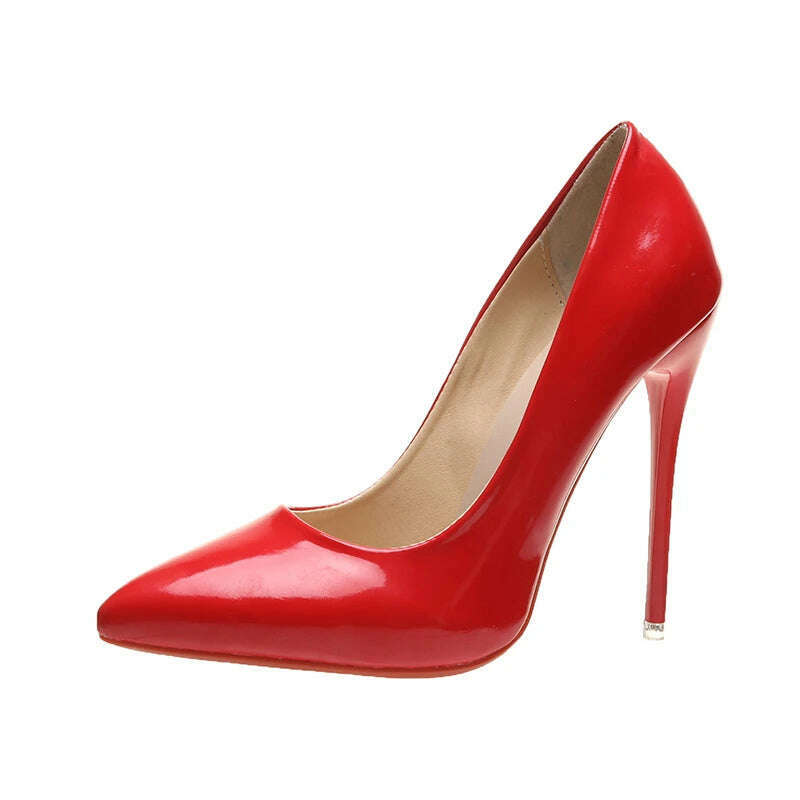 KIMLUD, Temperament 12cm Super High Thin Heels Shoes Women Pumps Pointed Toe Colorful Patent Leather Stiletto Wedding Shoe Size 45, KIMLUD Womens Clothes