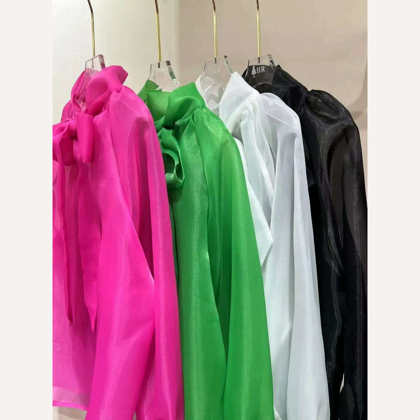 KIMLUD, TEROKINIZO Bow Knot Lace Up Chiffon Blouse Women High Street See Through Solid Color Shirts Female Temperament Blusas Mujer, KIMLUD Womens Clothes