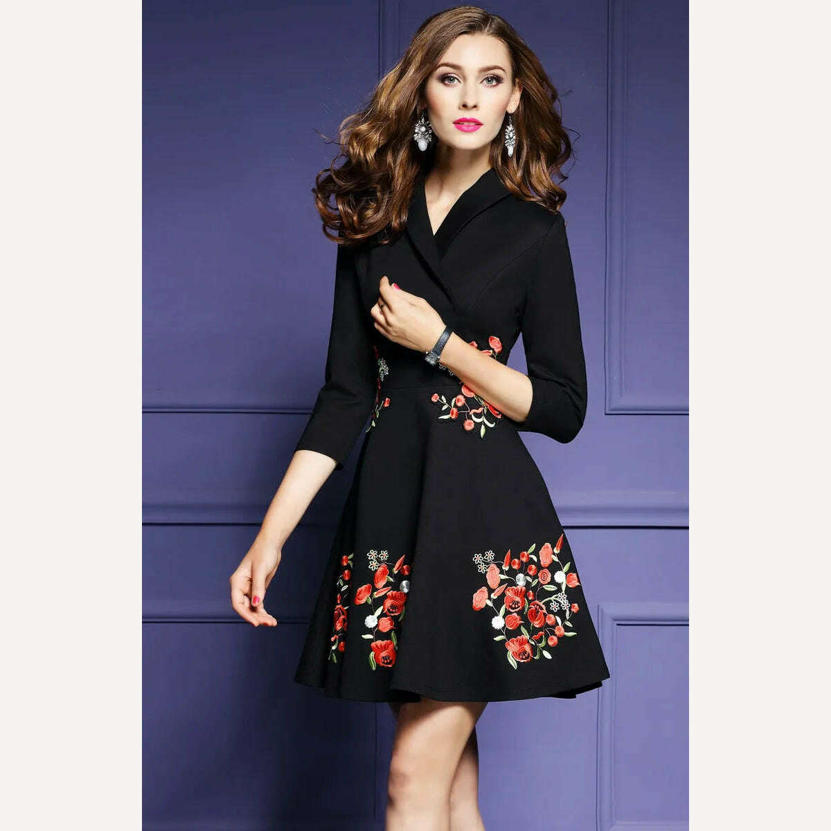 TESSCARA Women Autumn & Winter Elegant Embroider Office Dress Female Designer A-Line Retro Robe Vintage Black Work Wear Vestidos - KIMLUD