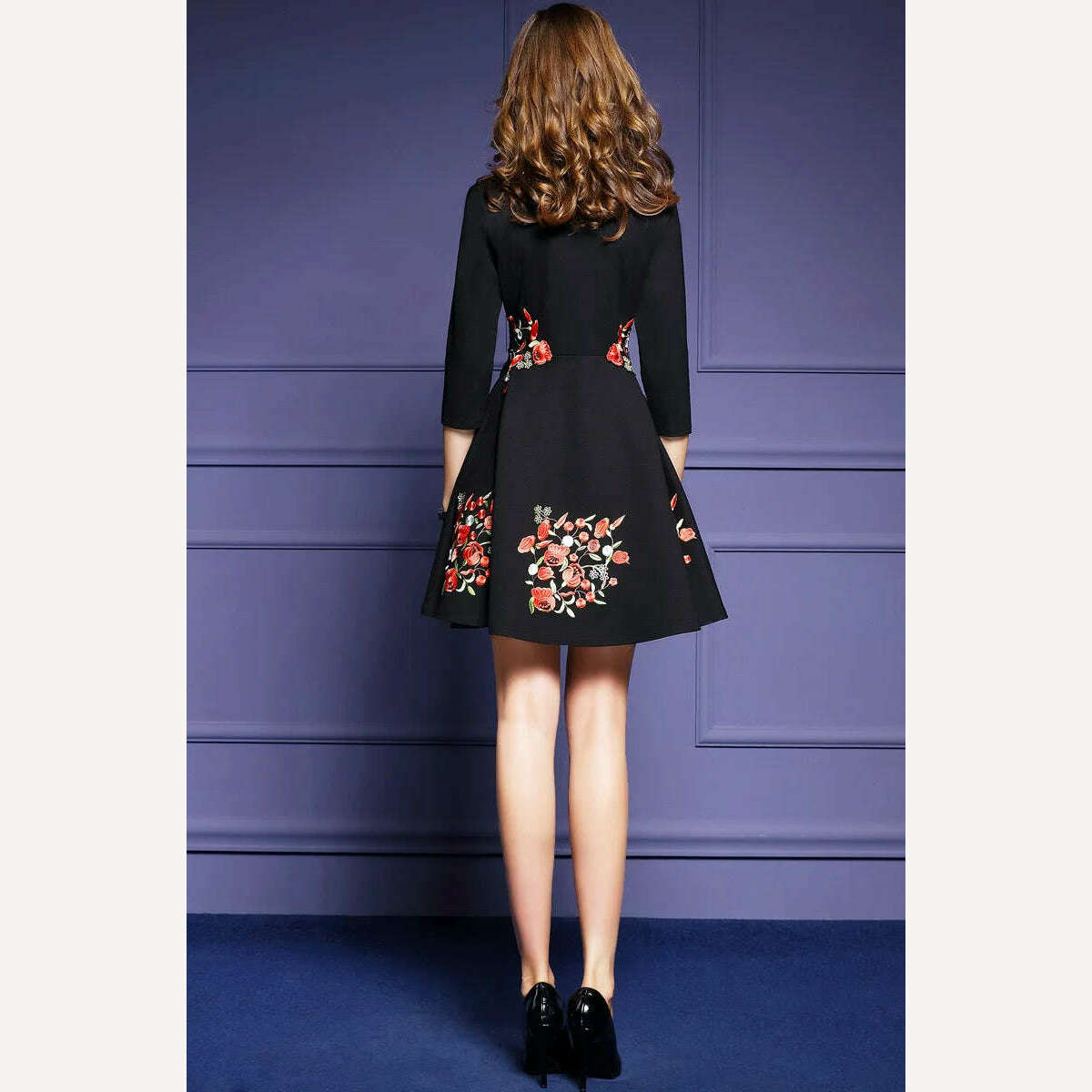 TESSCARA Women Autumn & Winter Elegant Embroider Office Dress Female Designer A-Line Retro Robe Vintage Black Work Wear Vestidos - KIMLUD