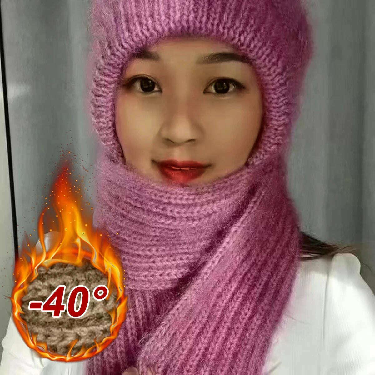 KIMLUD, The new padded and thickened scarf all-in-one wind and snow cap fall and winter squirrel velvet wool cap warm net red cap, KIMLUD Womens Clothes