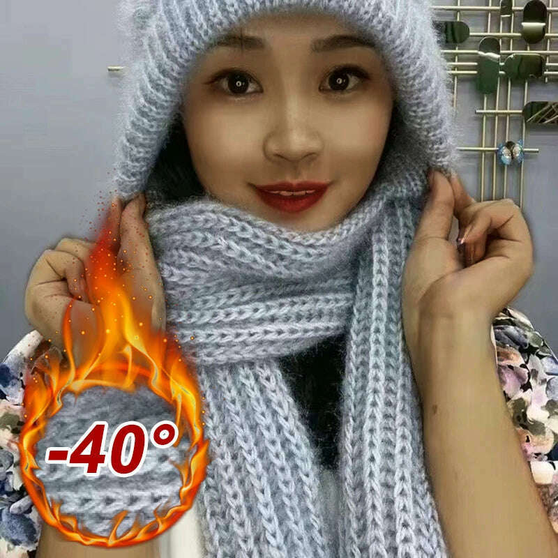 KIMLUD, The new padded and thickened scarf all-in-one wind and snow cap fall and winter squirrel velvet wool cap warm net red cap, grey, KIMLUD APPAREL - Womens Clothes