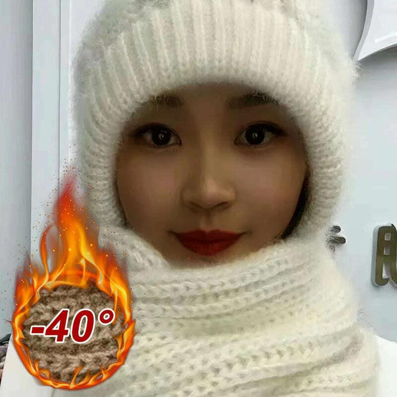 KIMLUD, The new padded and thickened scarf all-in-one wind and snow cap fall and winter squirrel velvet wool cap warm net red cap, KIMLUD Womens Clothes