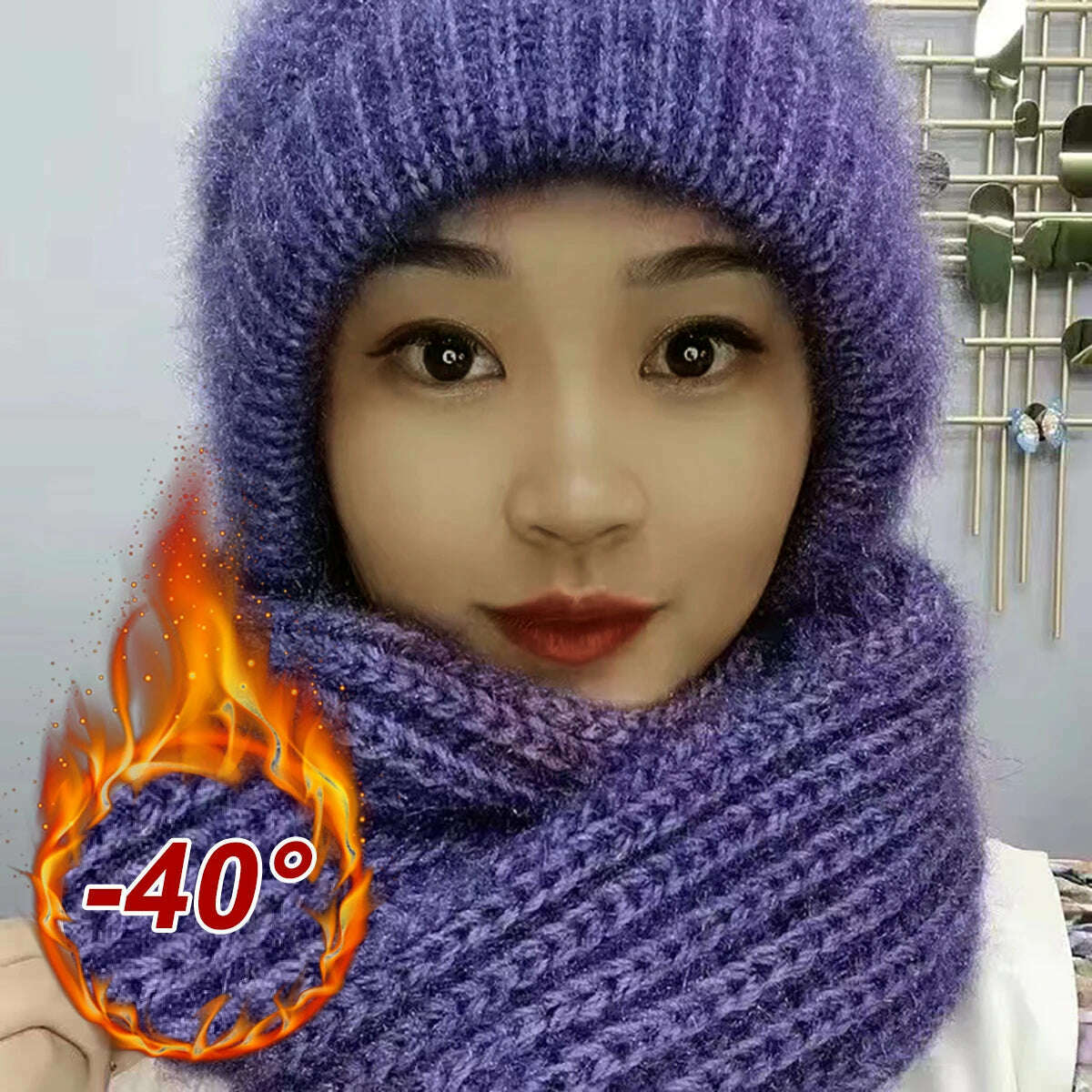 KIMLUD, The new padded and thickened scarf all-in-one wind and snow cap fall and winter squirrel velvet wool cap warm net red cap, purple, KIMLUD APPAREL - Womens Clothes