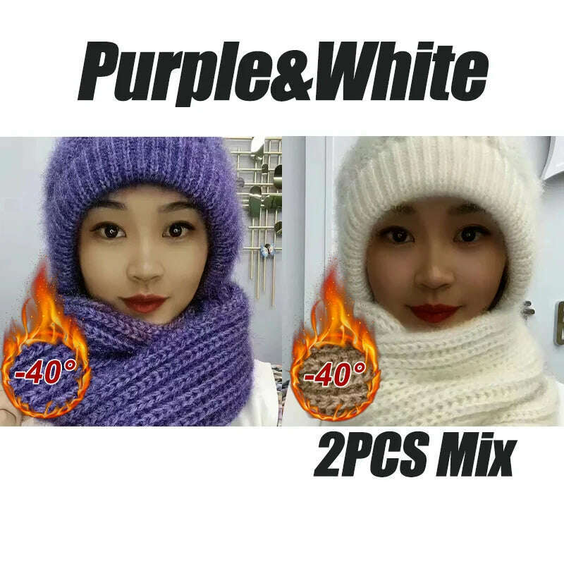 KIMLUD, The new padded and thickened scarf all-in-one wind and snow cap fall and winter squirrel velvet wool cap warm net red cap, 2PCS MIX 05, KIMLUD APPAREL - Womens Clothes