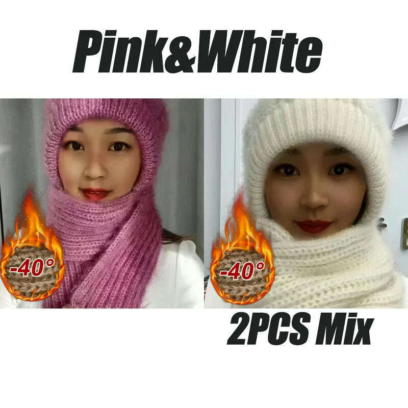 KIMLUD, The new padded and thickened scarf all-in-one wind and snow cap fall and winter squirrel velvet wool cap warm net red cap, 2PCS MIX 04, KIMLUD APPAREL - Womens Clothes