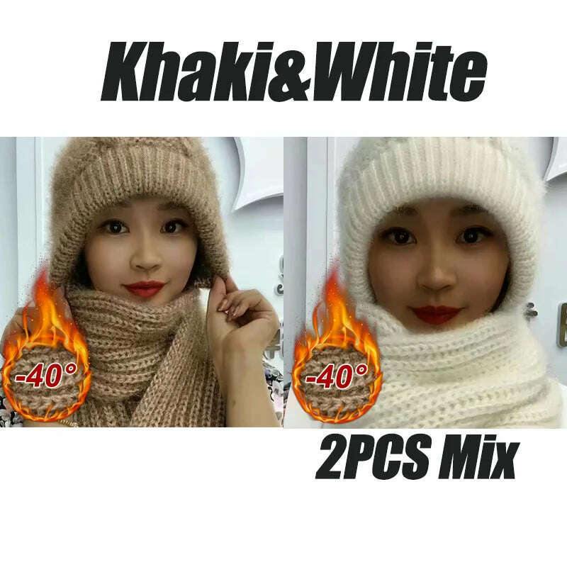 KIMLUD, The new padded and thickened scarf all-in-one wind and snow cap fall and winter squirrel velvet wool cap warm net red cap, 2PCS MIX 03, KIMLUD APPAREL - Womens Clothes
