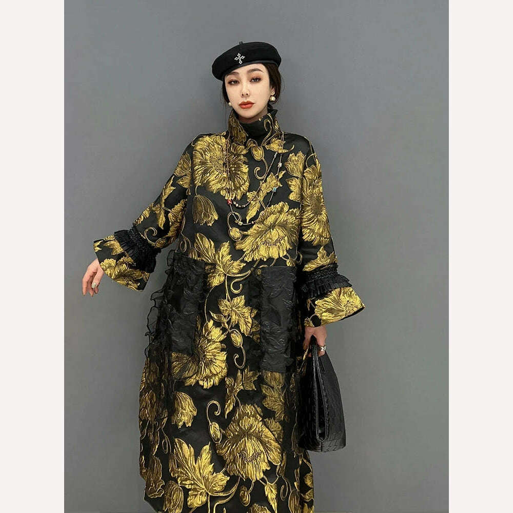 KIMLUD, The spring of 2023 new woman jacket long sleeves Chinese wind upset jacquard lace golden costly temperament of women's clothing, KIMLUD Womens Clothes