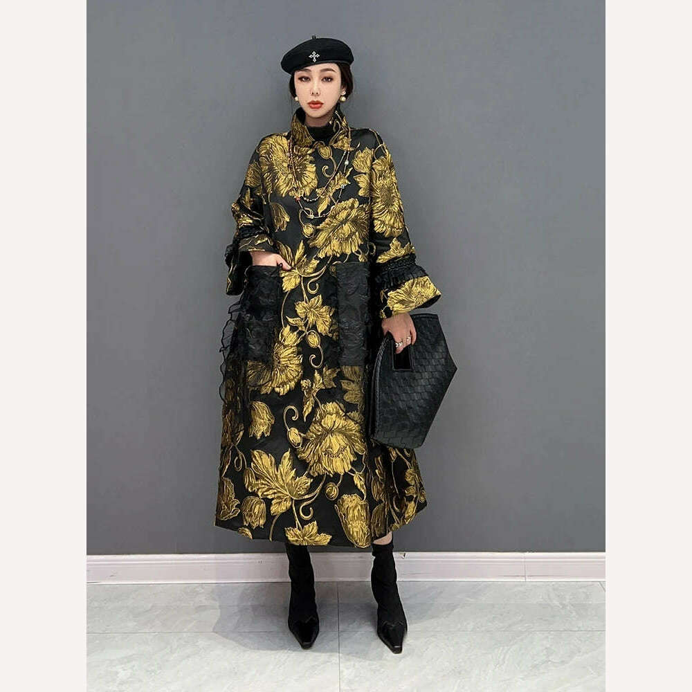 KIMLUD, The spring of 2023 new woman jacket long sleeves Chinese wind upset jacquard lace golden costly temperament of women's clothing, KIMLUD Womens Clothes