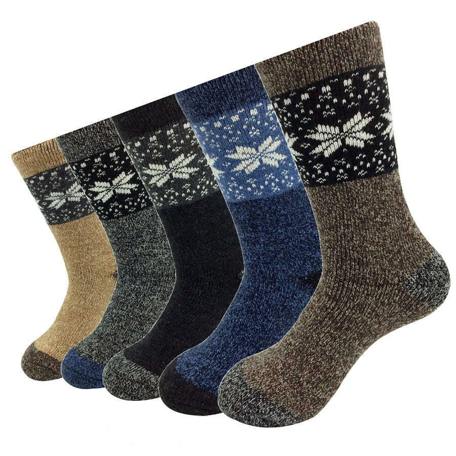 Thick Wool Socks Men Winter Warm Maple Leaf Patern Cashmere Vintage Socks Male Meias 5 Colors Plus Size Hot Sale 1 Pairs - KIMLUD