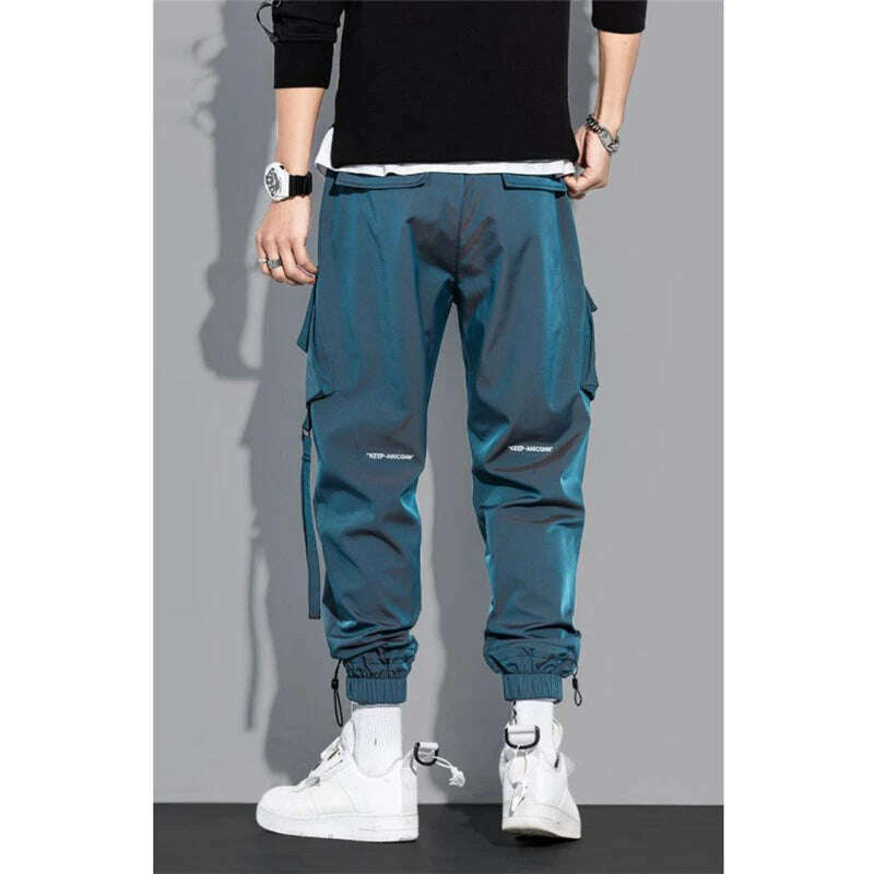Thin Streetwear Casual Pants Men Ribbons Harem Jogging Pants Male Slim Fit Spring Cargo Pants Multi-Pockets Women Trouser K12 - KIMLUD