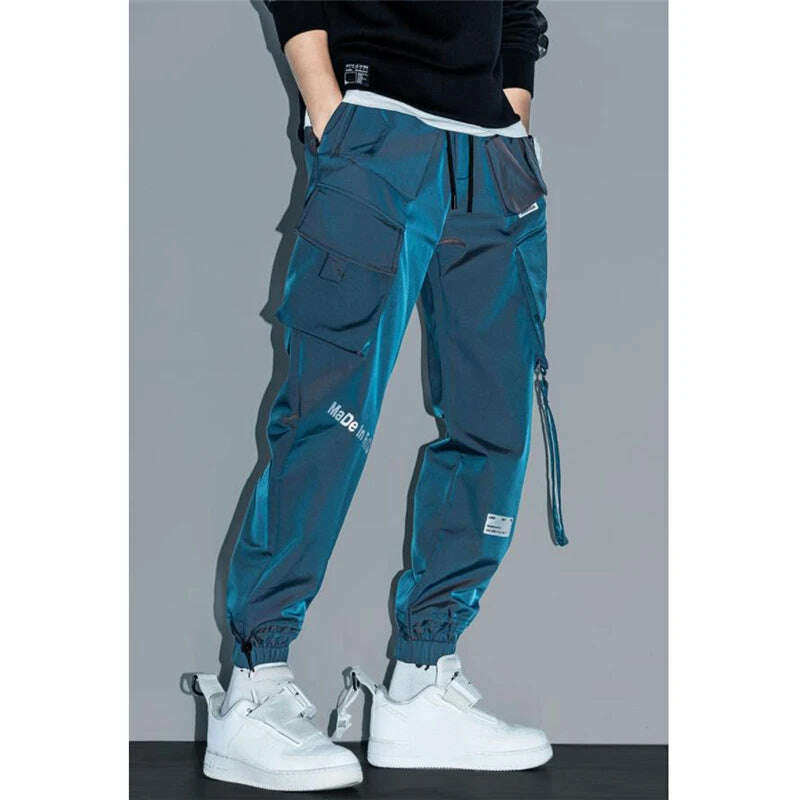 Thin Streetwear Casual Pants Men Ribbons Harem Jogging Pants Male Slim Fit Spring Cargo Pants Multi-Pockets Women Trouser K12 - KIMLUD