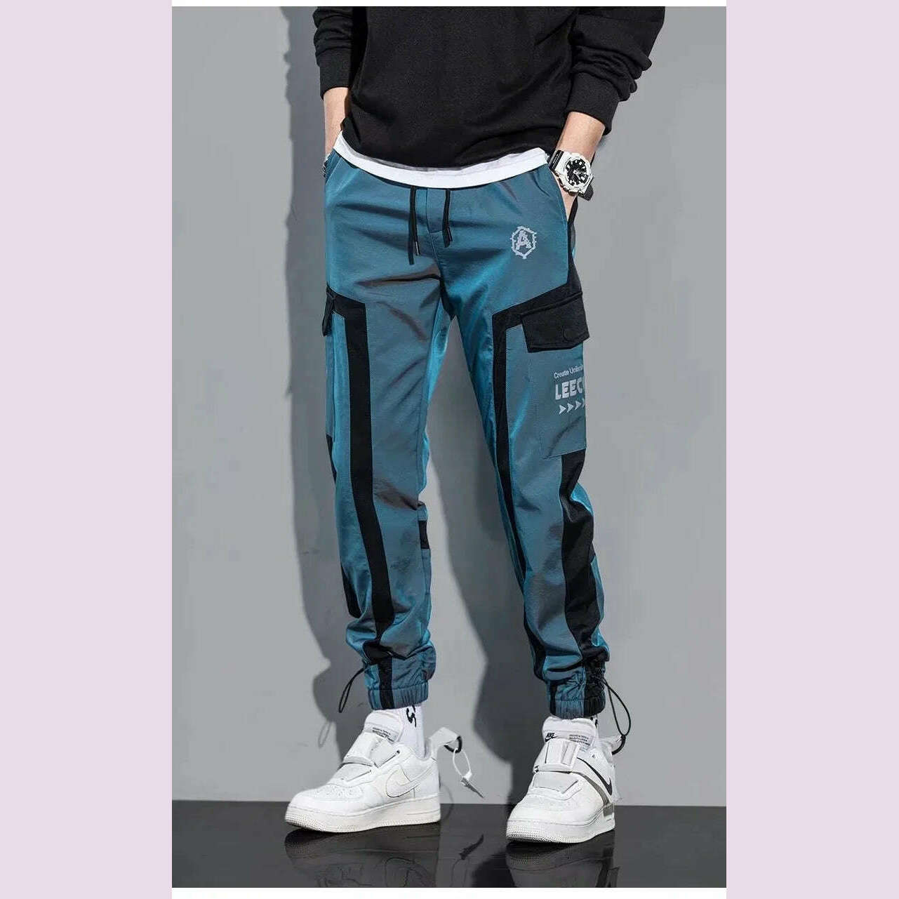 Thin Streetwear Casual Pants Men Ribbons Harem Jogging Pants Male Slim Fit Spring Cargo Pants Multi-Pockets Women Trouser K12 - KIMLUD