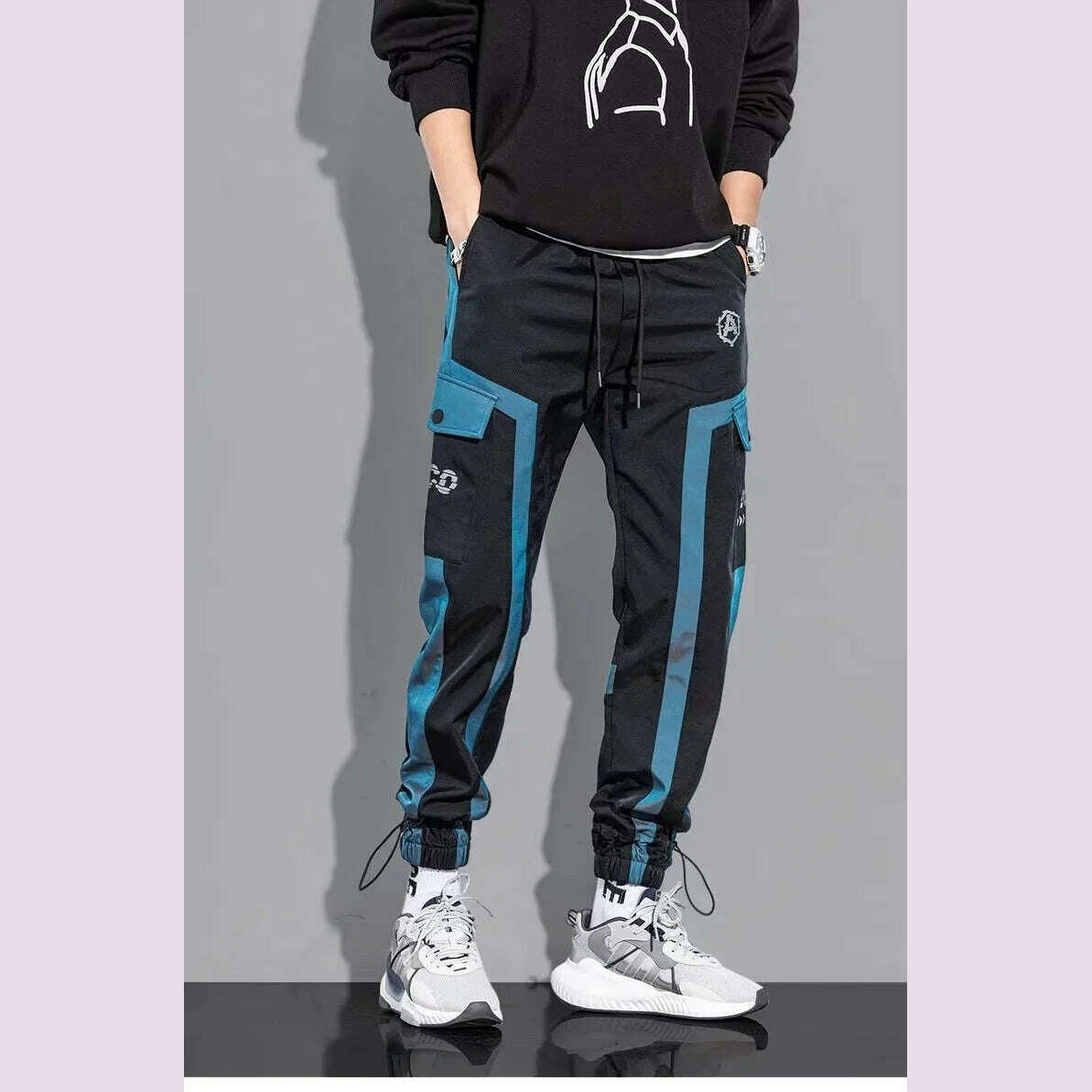 Thin Streetwear Casual Pants Men Ribbons Harem Jogging Pants Male Slim Fit Spring Cargo Pants Multi-Pockets Women Trouser K12 - KIMLUD