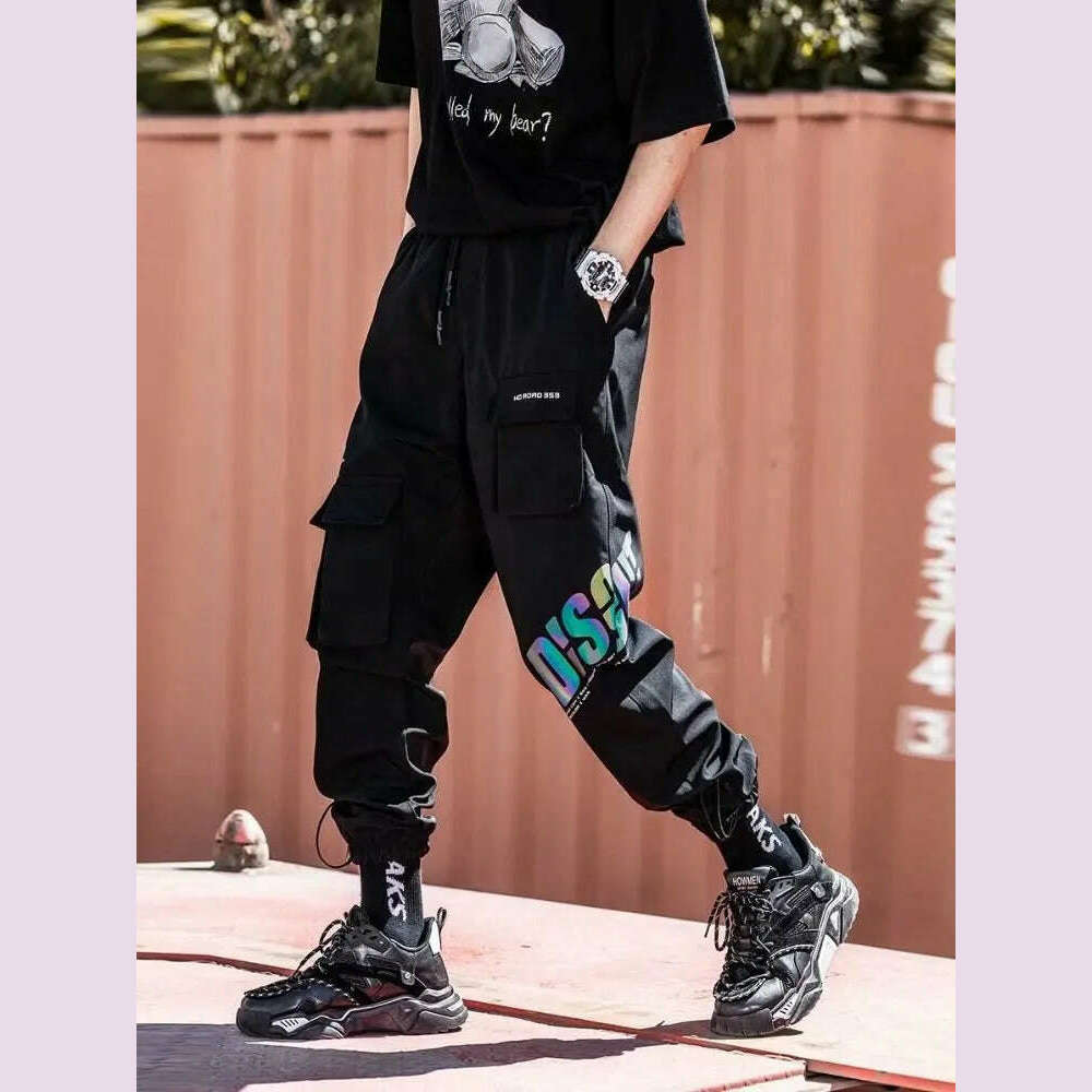 Thin Streetwear Casual Pants Men Ribbons Harem Jogging Pants Male Slim Fit Spring Cargo Pants Multi-Pockets Women Trouser K12 - KIMLUD